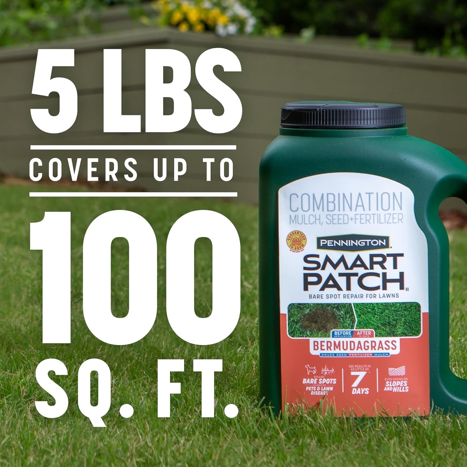 Smart Patch Bermudagrass 5lb 100 sq. ft. Grass Seed Bare Spot Repair with Mul…