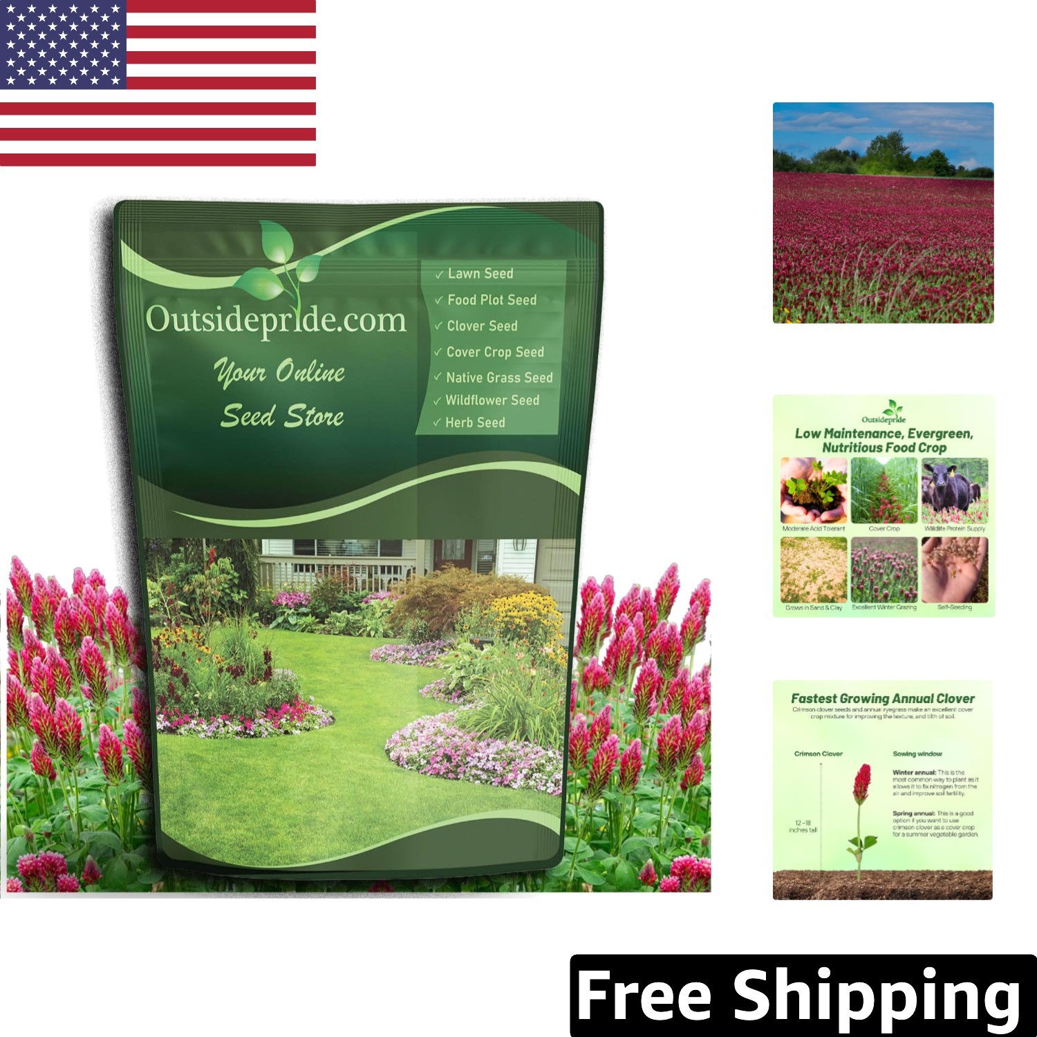 Rich Protein 5 lbs Crimson Clover Seeds for Wildlife & Soil Health Support