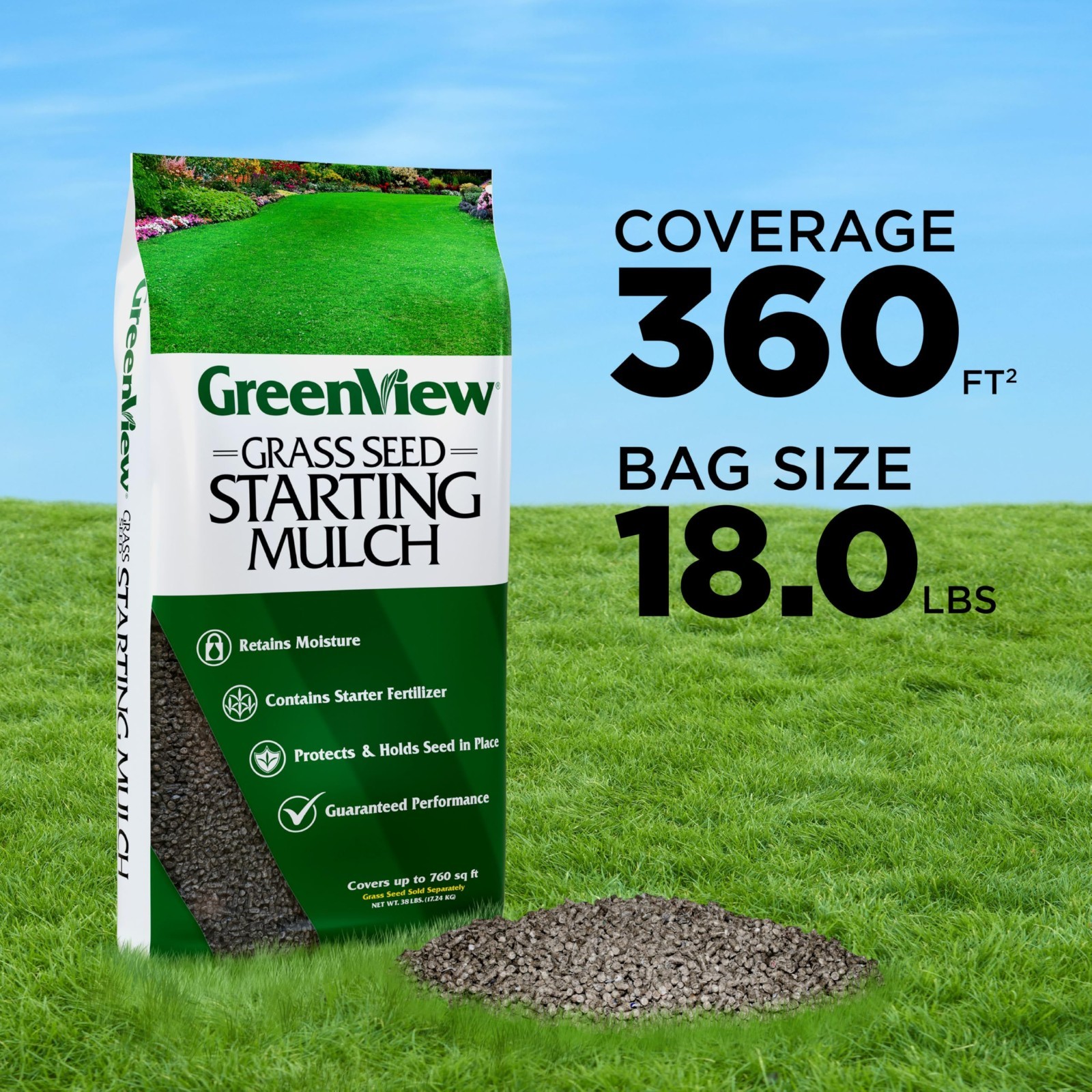 Grass Seed Starting Mulch for New Lawns & Bare Spots – 18 lb Bag, Covers 360 sq