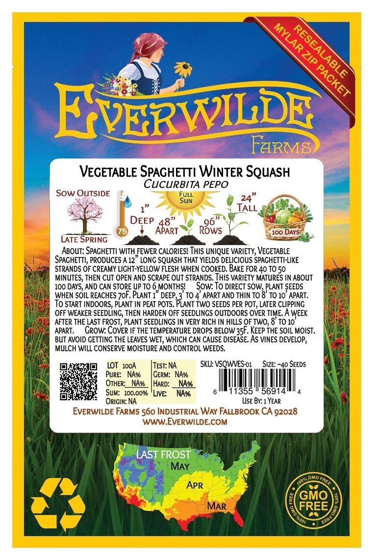 1 Oz Vegetable Spaghetti Winter Squash Seeds – Everwilde Farms Mylar Seed Packet