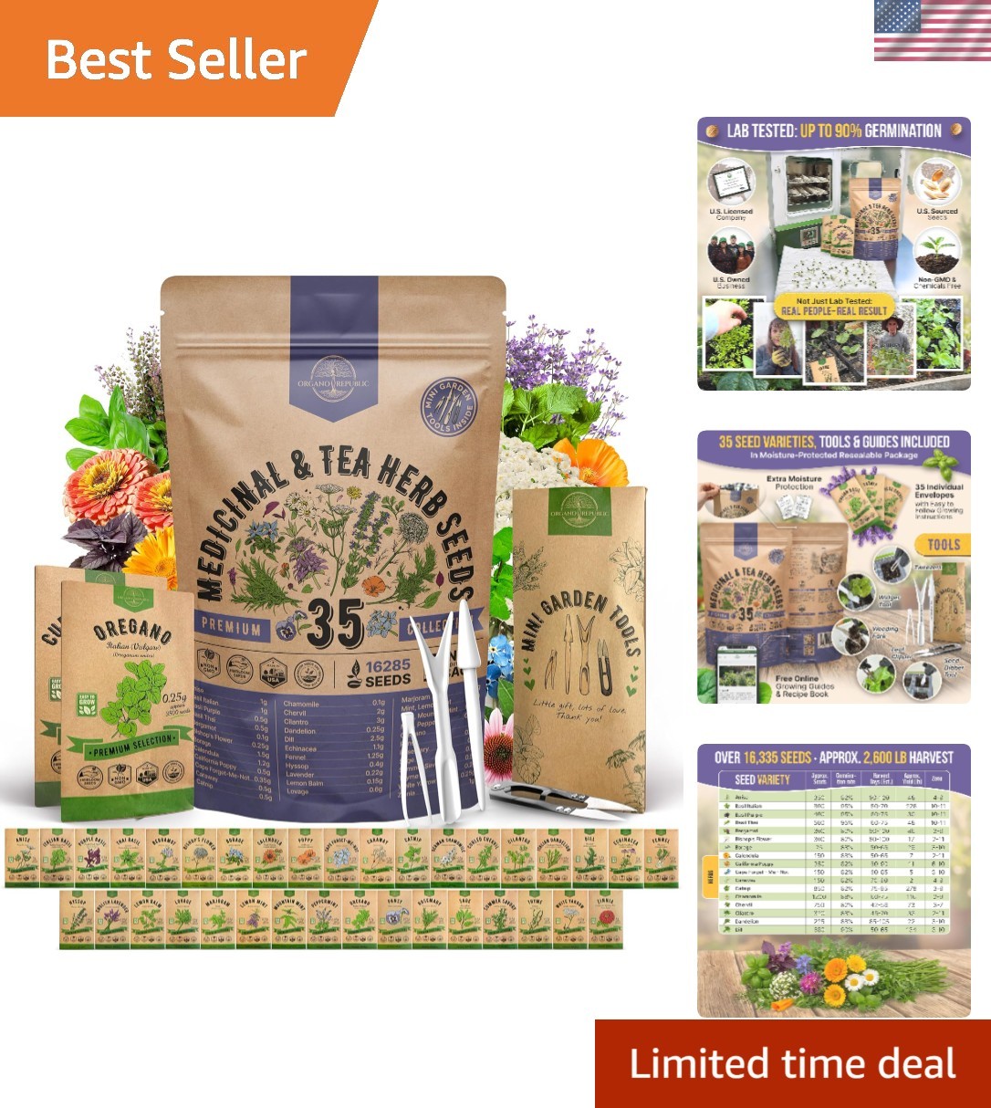 Diverse 35 Medicinal & Tea Herb Seeds for Healthy Cooking & Wellness – USA Made
