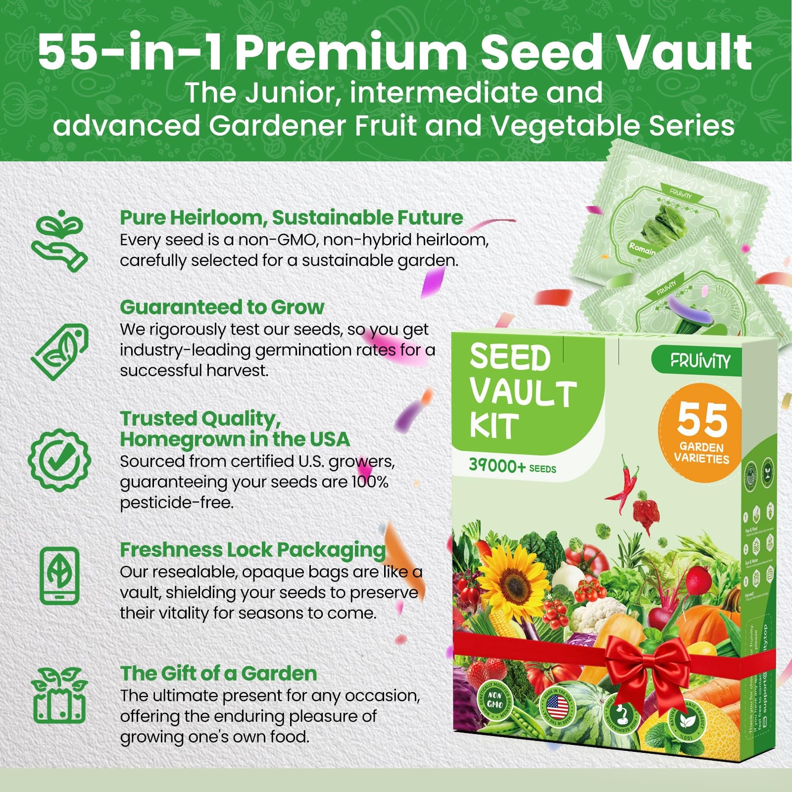 Vegetable Seeds 55 PCS Heirloom Non-GMO Garden Seeds for Outdoor Planting Gift