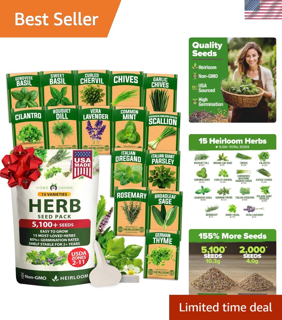 Massive 15-Pack Herb Seed Kit — Over 5,100 Non-GMO Heirloom Seeds for Indoor …