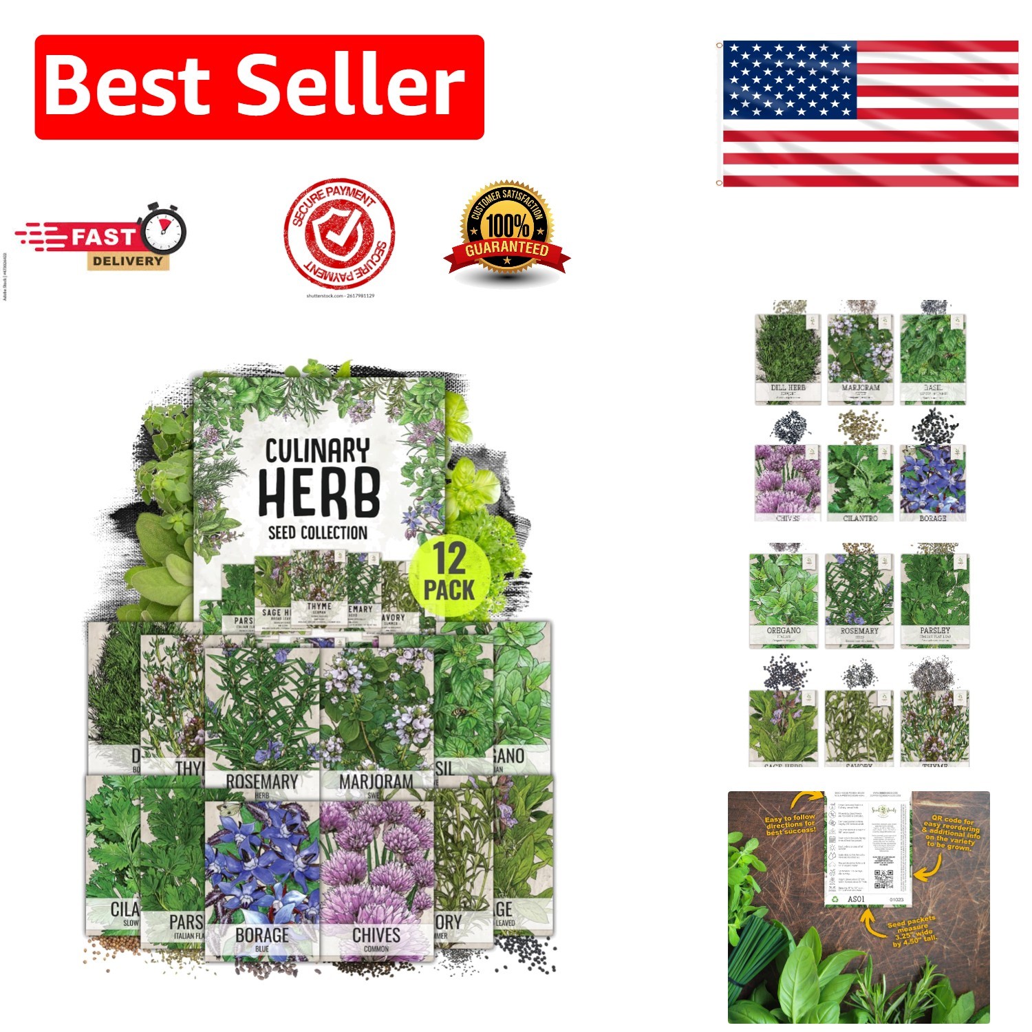 Fresh Herb Seeds Collection: 12 Heirloom Packets for Indoor or Outdoor Gardens