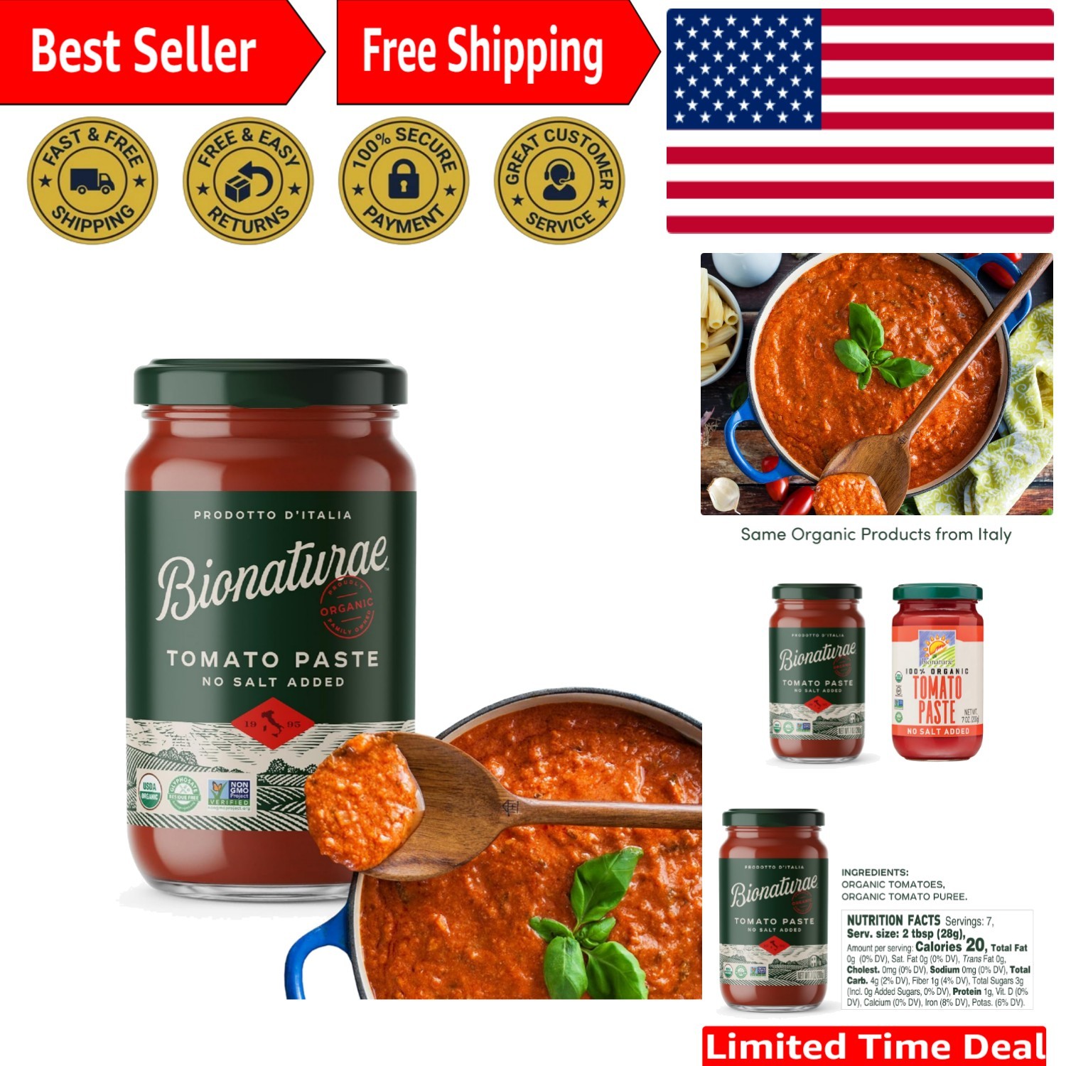 Organic Tomato Paste – Keto Friendly & Non-GMO – Authentic Italian Flavor, 7 Oz
