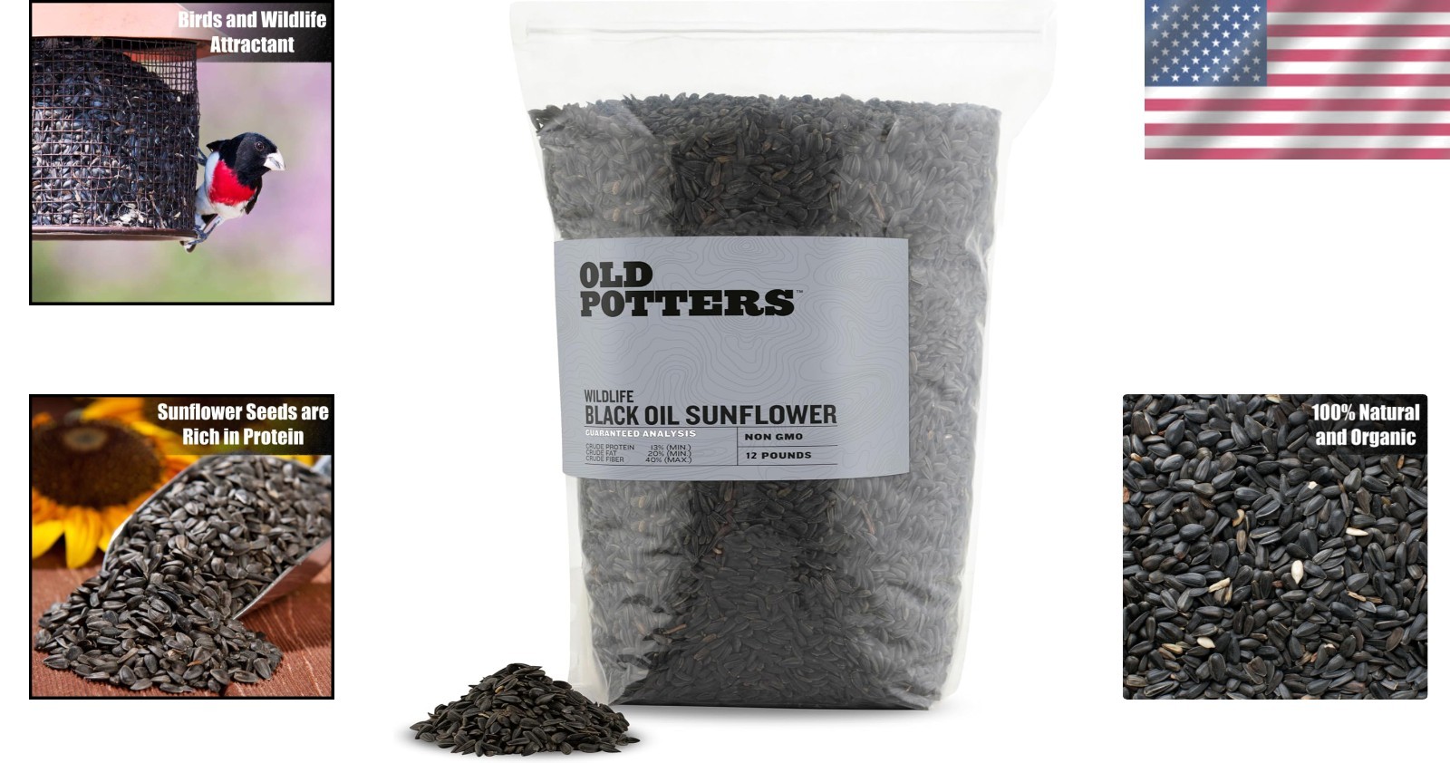 Wildlife-Grown Non-GMO Black Oil Sunflower Seeds – 12 lbs of Pure Bird Nutrition