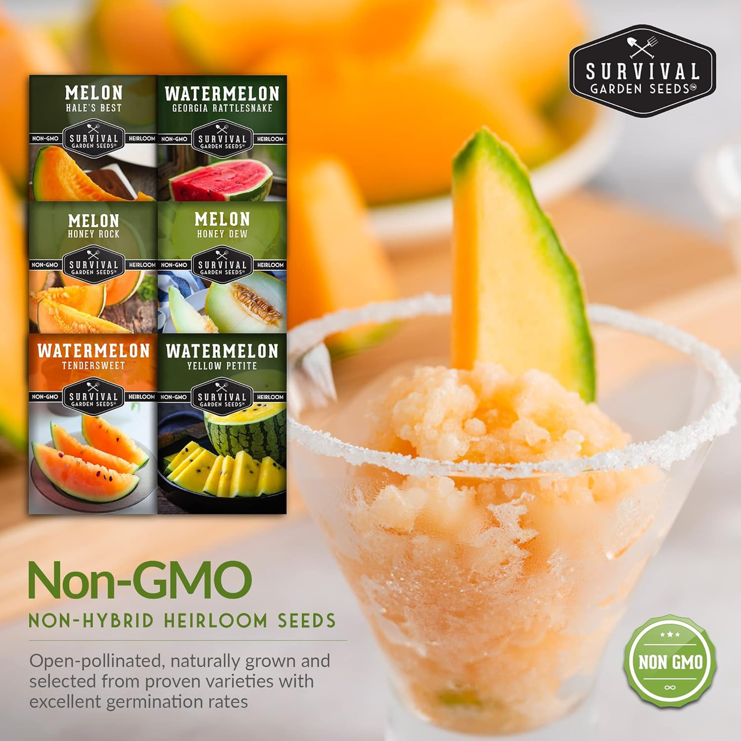 Melon Seeds for Planting Variety Pack – 6 Heirloom Cantaloupe, Honeydew & Waterm
