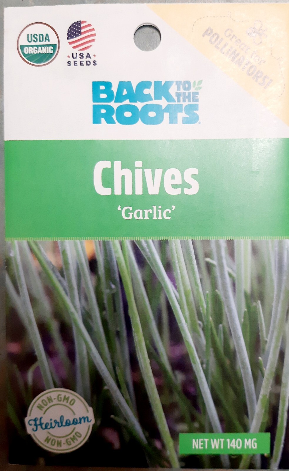 Chives (Garlic) Seeds- 1 Pack- USDA Organic- Non GMO