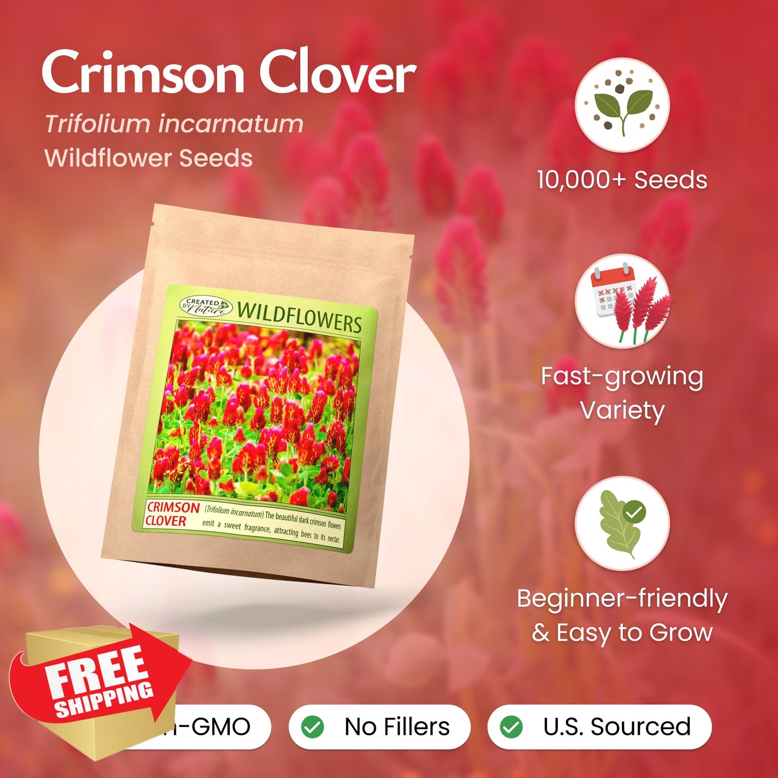 Created By Nature Crimson Clover Seeds 10000