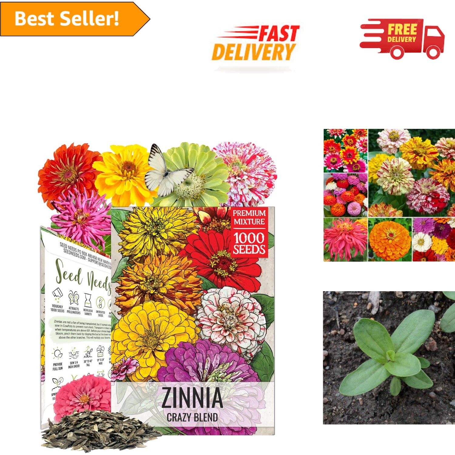 Heirloom Zinnia Seeds – 15+ Varieties, 1,000 Seeds for Cut Flower Gardens