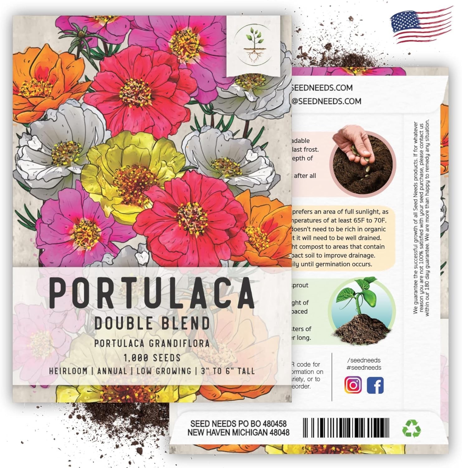 Moss Rose Seeds for Planting Portulaca Groundcover – Heirloom & Open Pollinat…