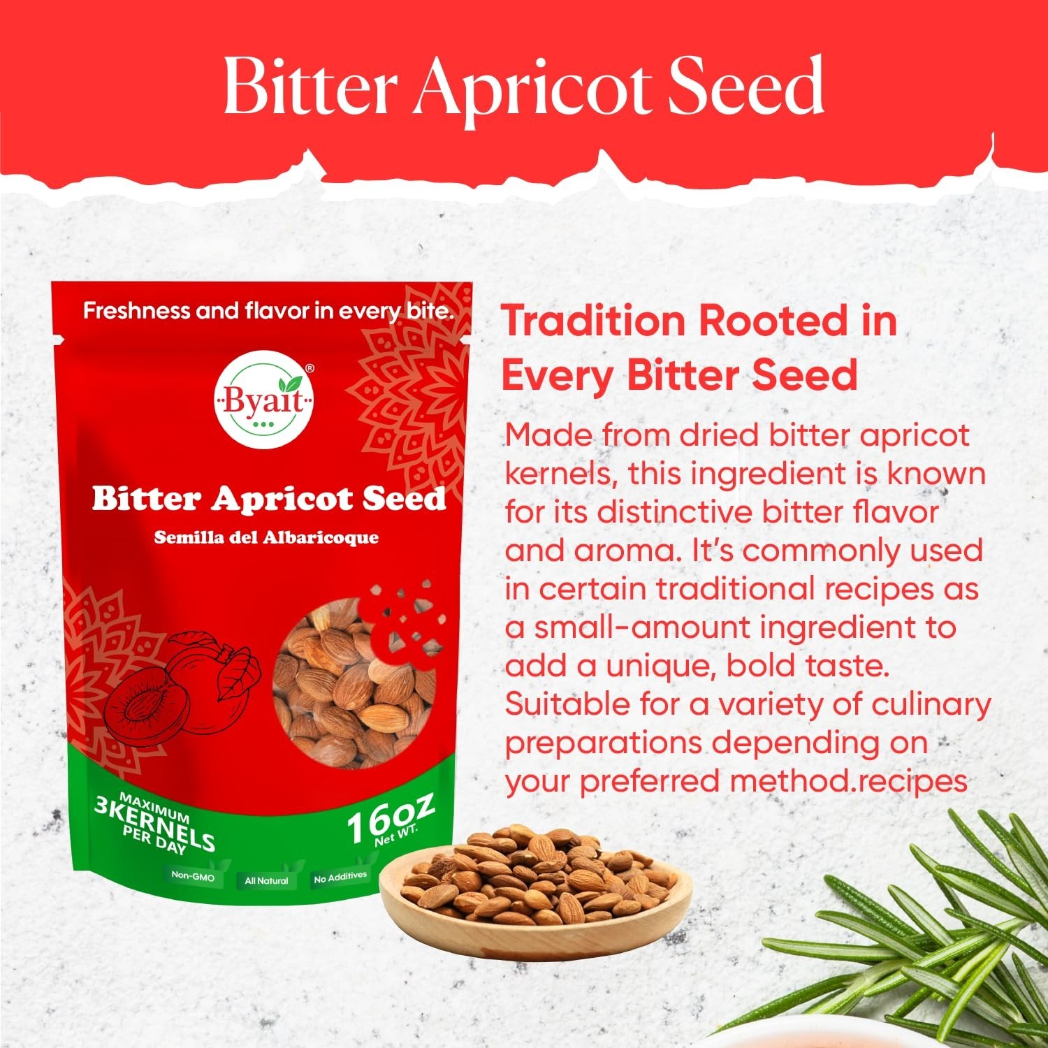 Raw Bitter Apricot Seeds 16 Oz – Fresh Kernels, All Natural, Vegan, Gluten Free