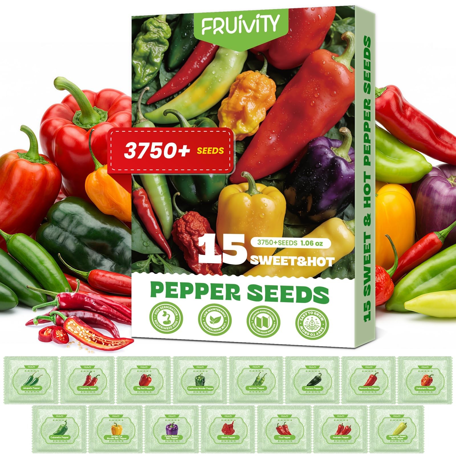 15 Sweet & Hot Peppers Seeds Variety Pack Jalapeño, Serrano, Cayenne, Bell, H…