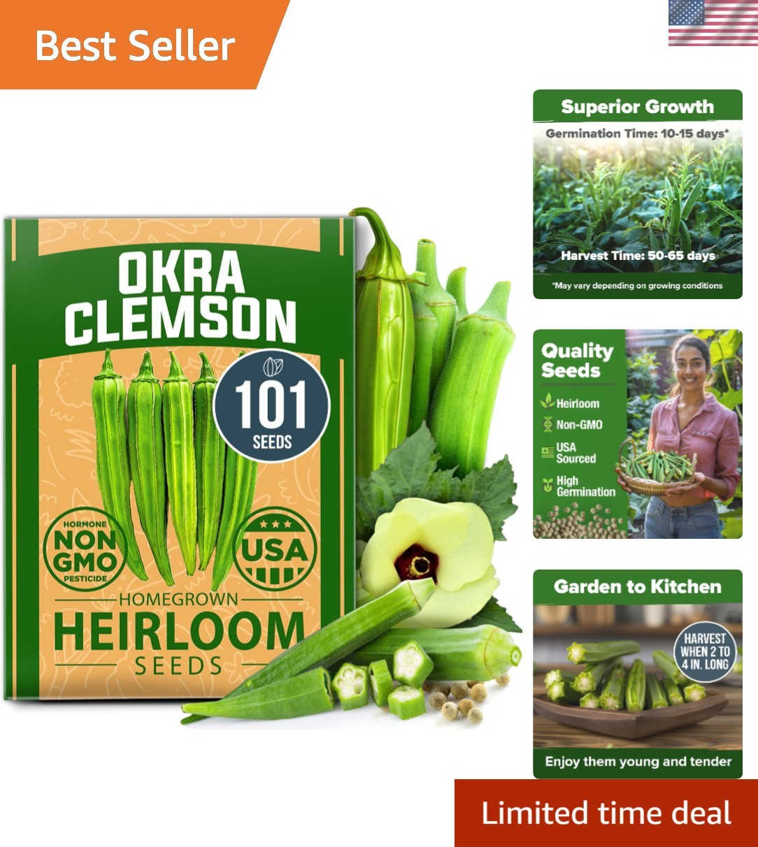 Clemson Spineless Heirloom Okra Seeds – 101 Non-GMO Seeds for Easy Gardening