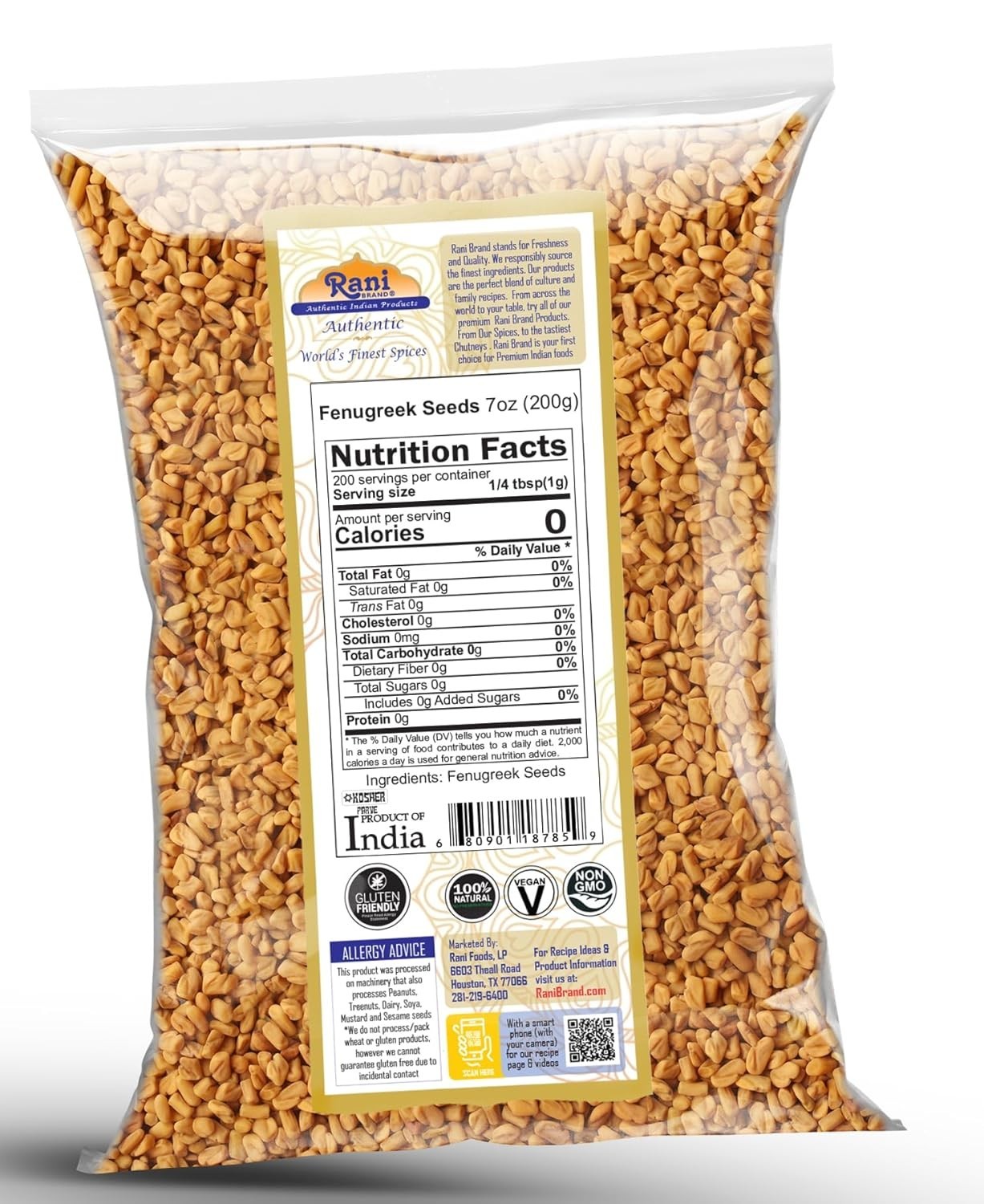 7oz Rani Methi Seeds – & Glutten-Free Whole Fenugreek for Healthy Cooking