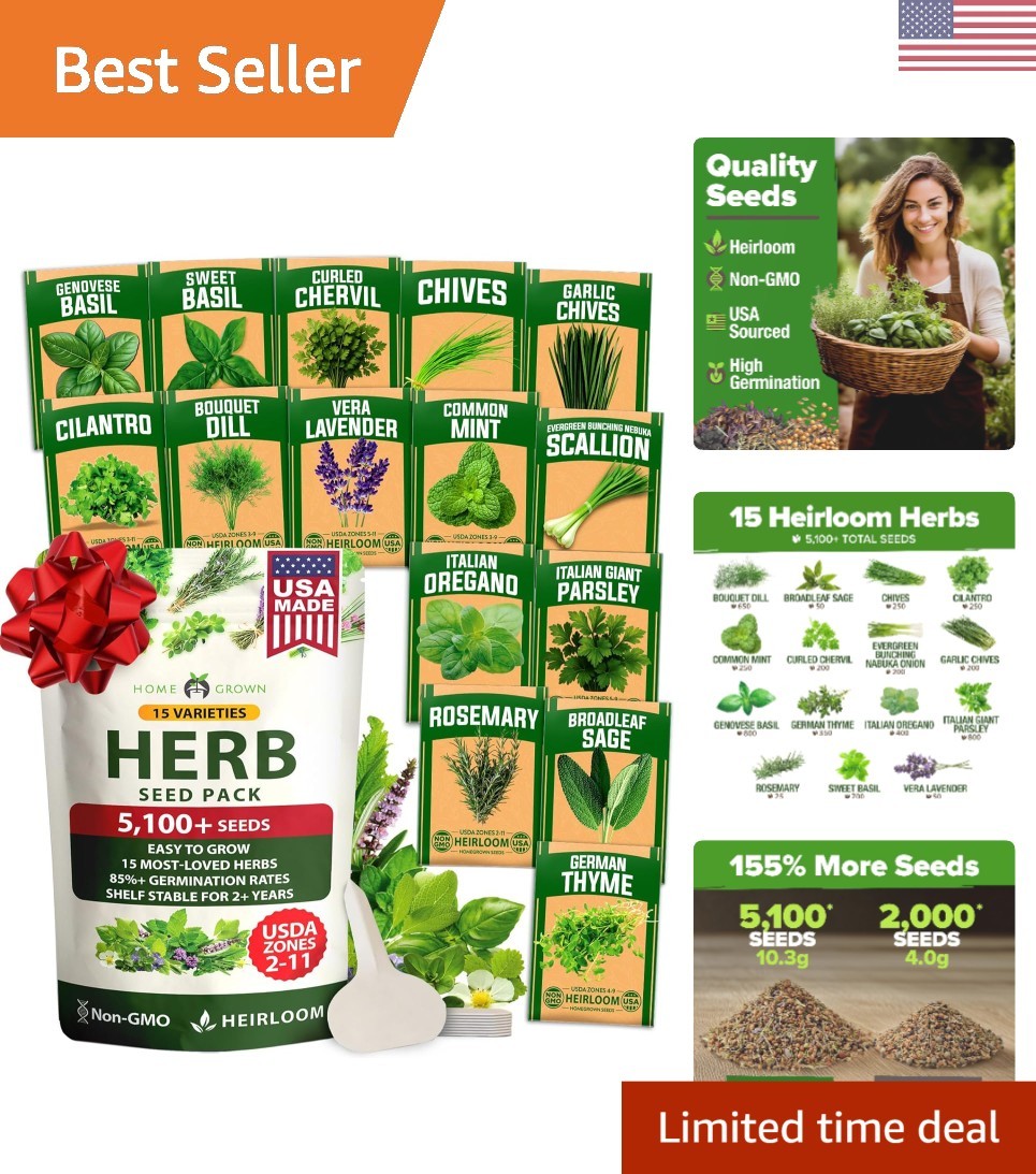 Culinary Herb Seed Kit: 15-Pack of Non-GMO Heirloom Seeds for Home Gardening