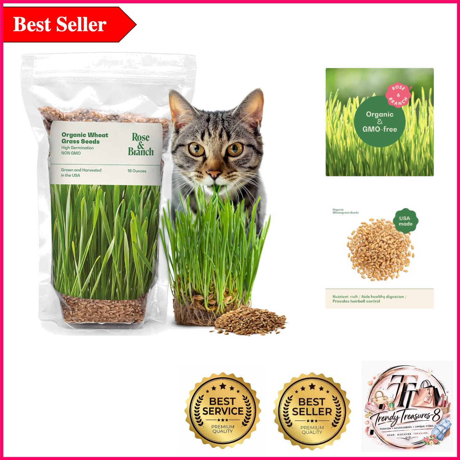 Rose & Branch Organic Wheat Grass Seeds for Cats – Easy Indoor Pet Grass