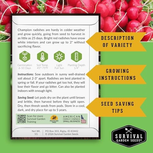 Radish Seeds Variety Pack – 5 Packets | Heirloom Non-GMO Radishes for