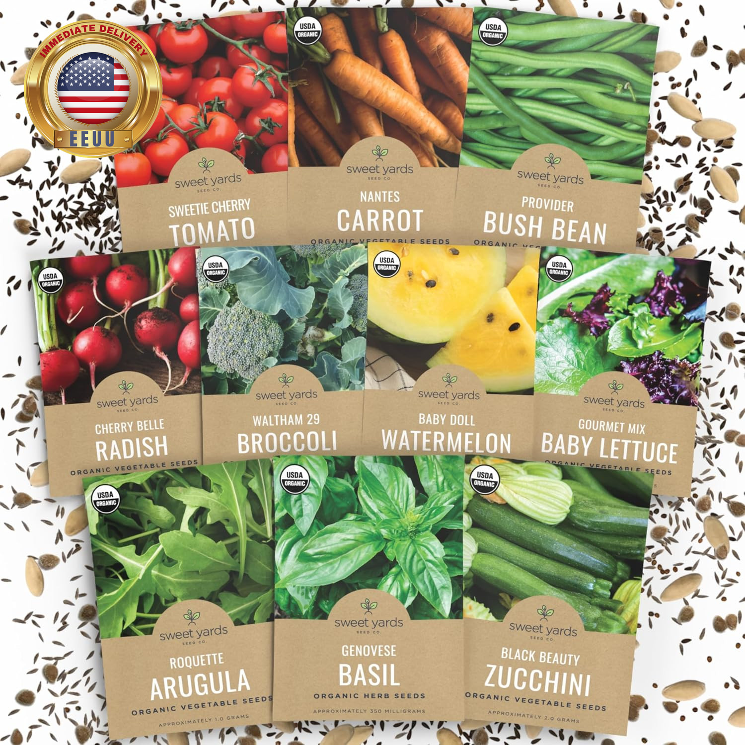 Organic Seeds Essential Variety Pack – 10 Individual Packs – 2026 Season – Summe