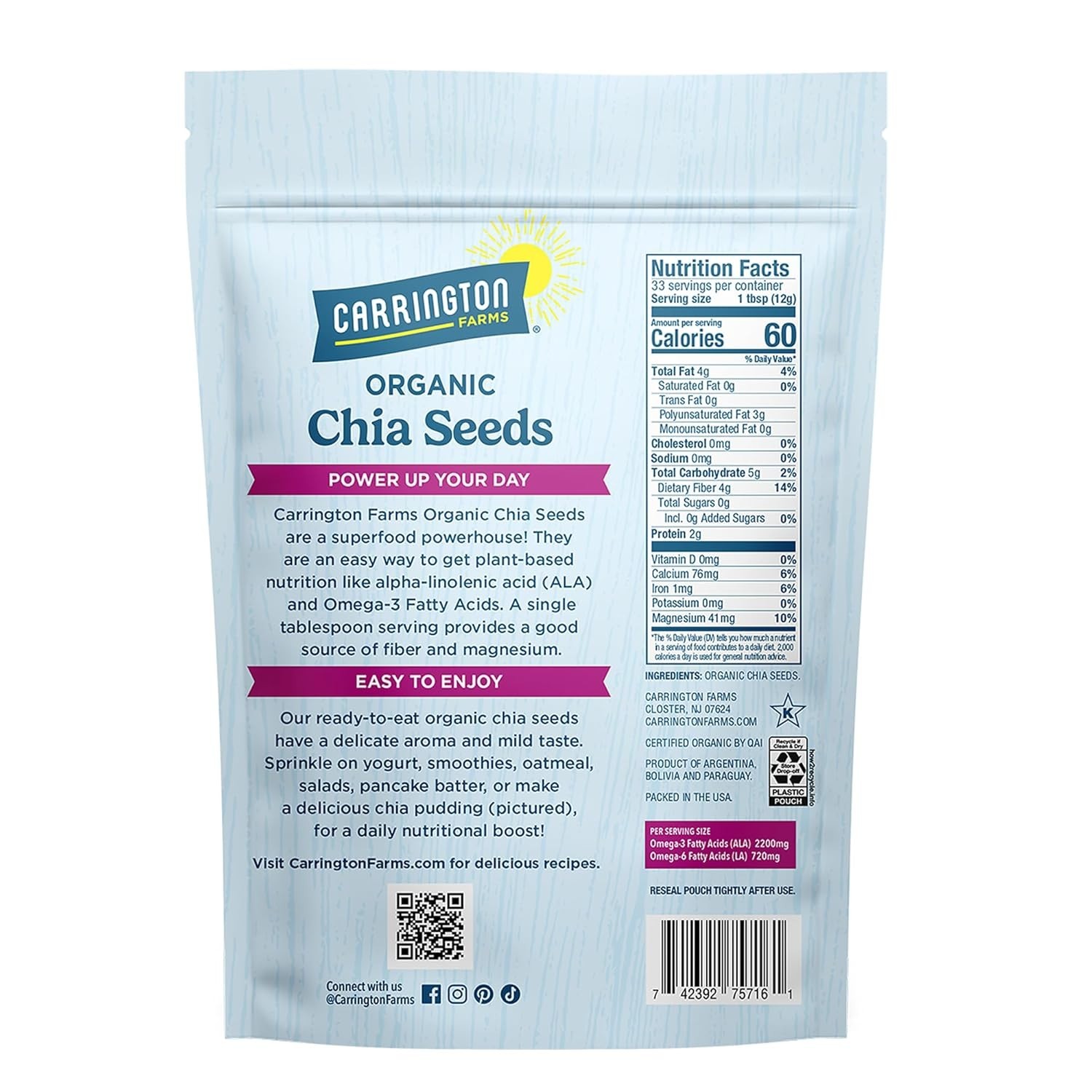 Mild Flavor Organic Chia Seeds – 14 Ounce Gluten Free Powerhouse for Every Meal