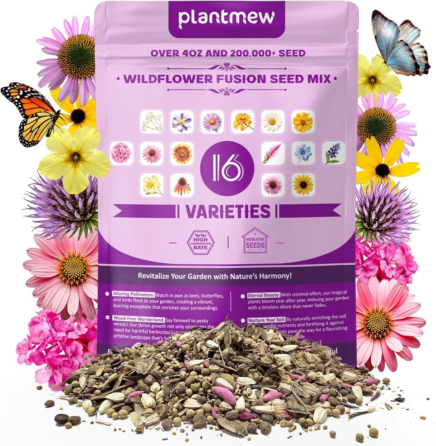 Heirloom Wildflower Seeds – 200,000 Count, 16 Varieties for Biodiversity