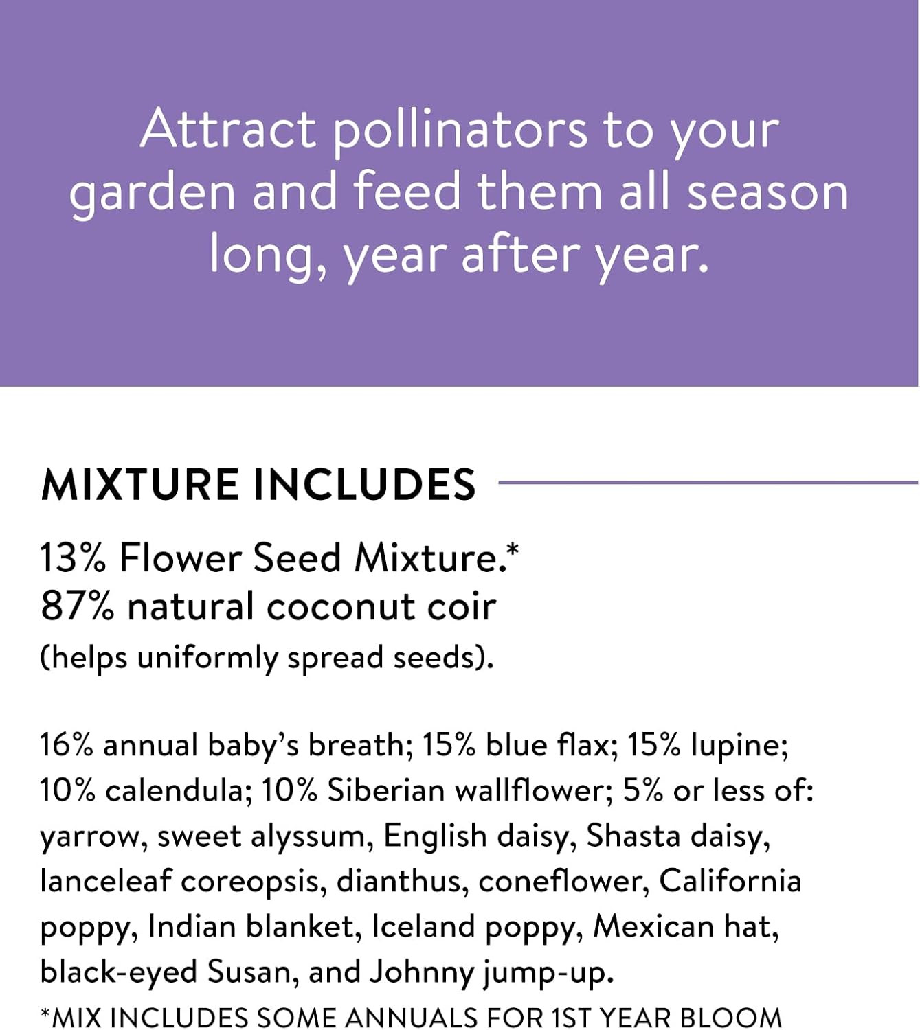 Wildflower 25,000 Bulk, 1 Bag | 18 Varieties of Non-Gmo Flower Seeds Pollinator