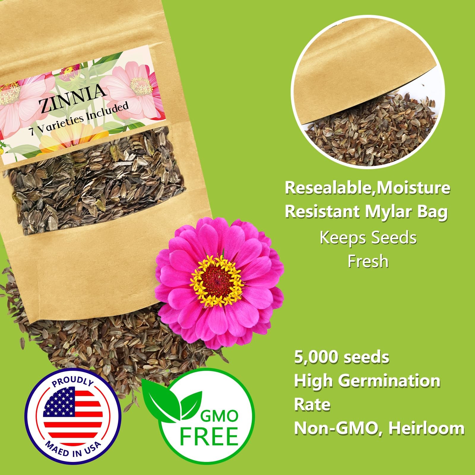 Zinnia Seeds Bulk 5,000+ | Outdoor Flower for Planting |Giant Zinnia Seeds for