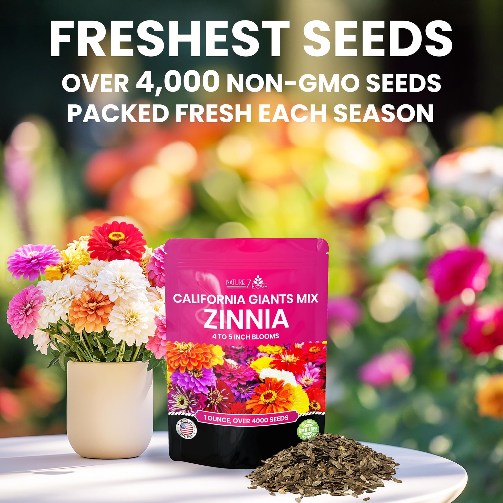 NatureZ Edge Zinnia Seeds for 2026 Planting Outdoors, Over 4000 Flower Seeds,…