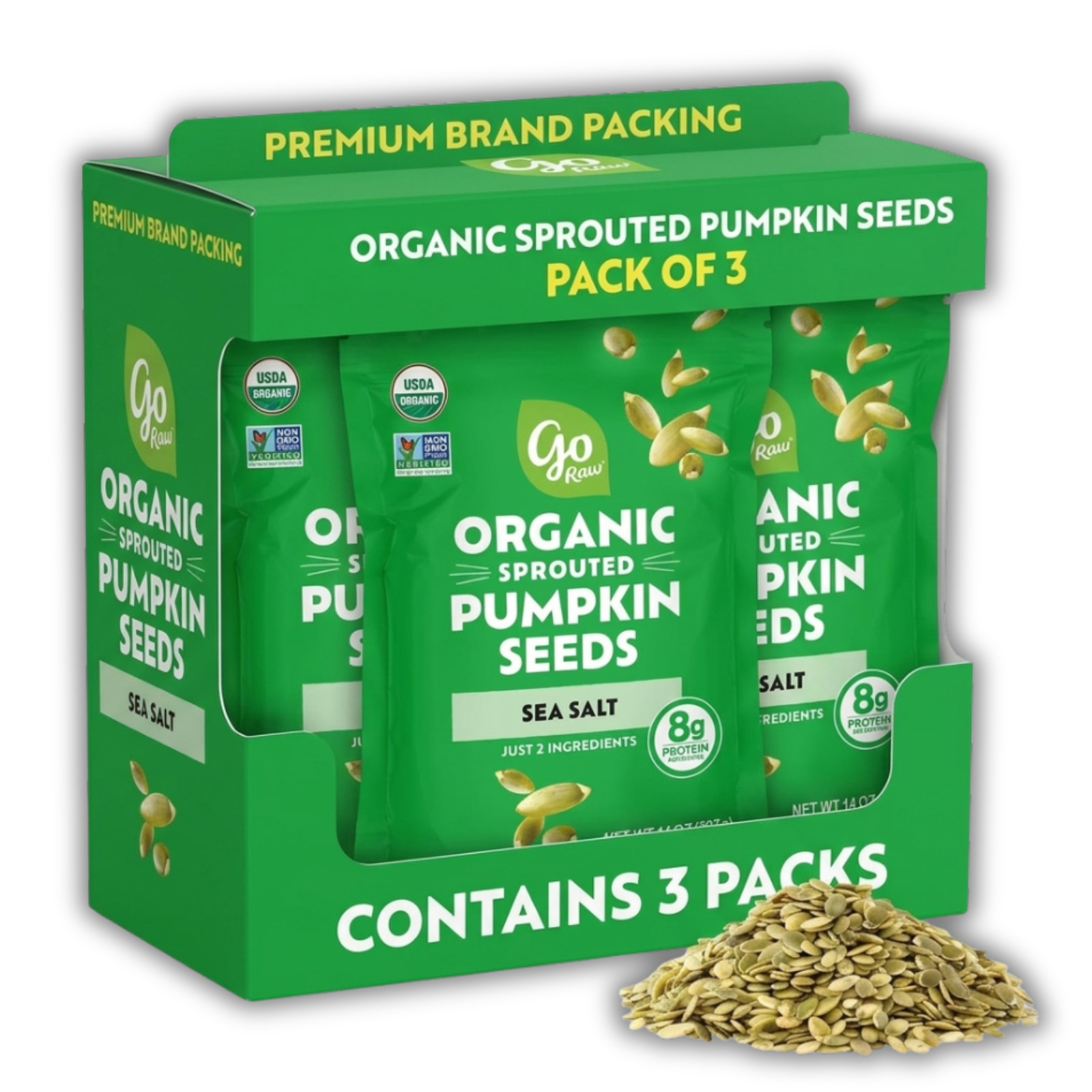Go Raw Organic Sprouted Pumpkin Seeds 14 oz Keto Vegan Snack Mix (Pack of 3)