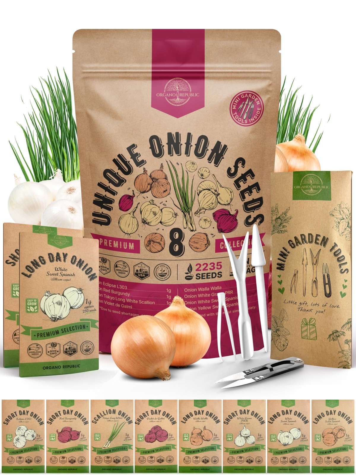 8 Onion Seeds Variety Pack Heirloom, Non-GMO, Sets for Indoors, Outdoors Gard…