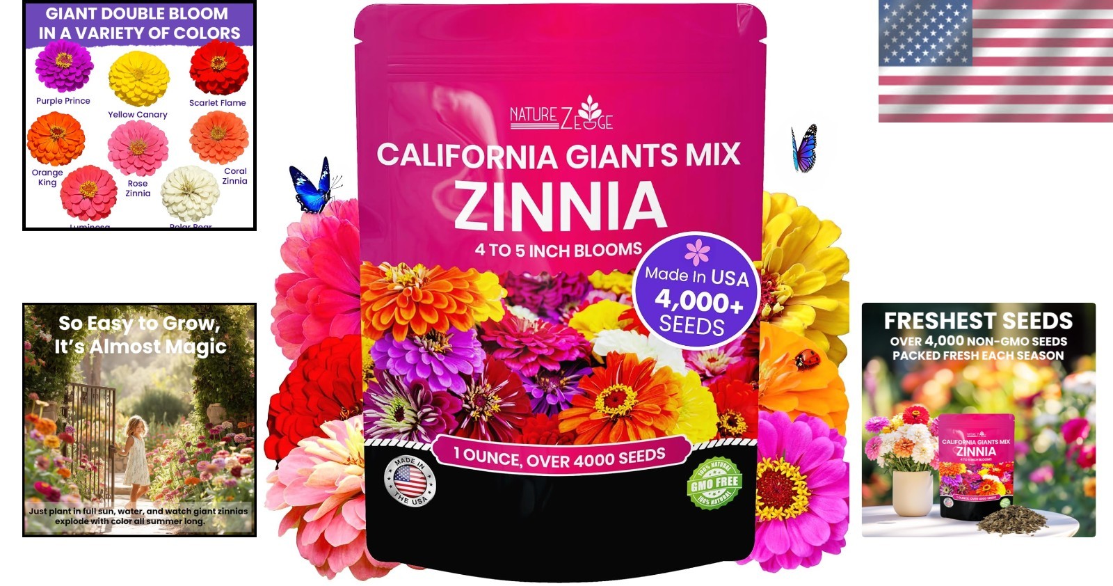 High Germination Rate Zinnia Seeds – 4000 Count California Giants for All Zones