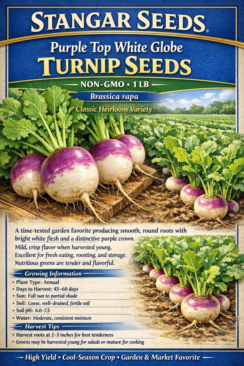 1 LB Purple Top Turnip Seeds – Bulk Brassica Seed For Food Plots, Cover Crops