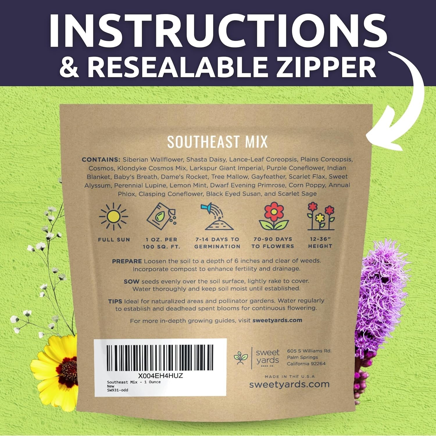Grow a Vibrant Garden: Southeast Wildflower Mix with 12,000 Seeds Included