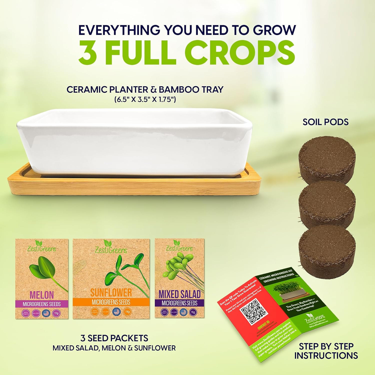 Microgreens Growing Kit Ceramic Planter with Organic Sunflower Melon Seeds