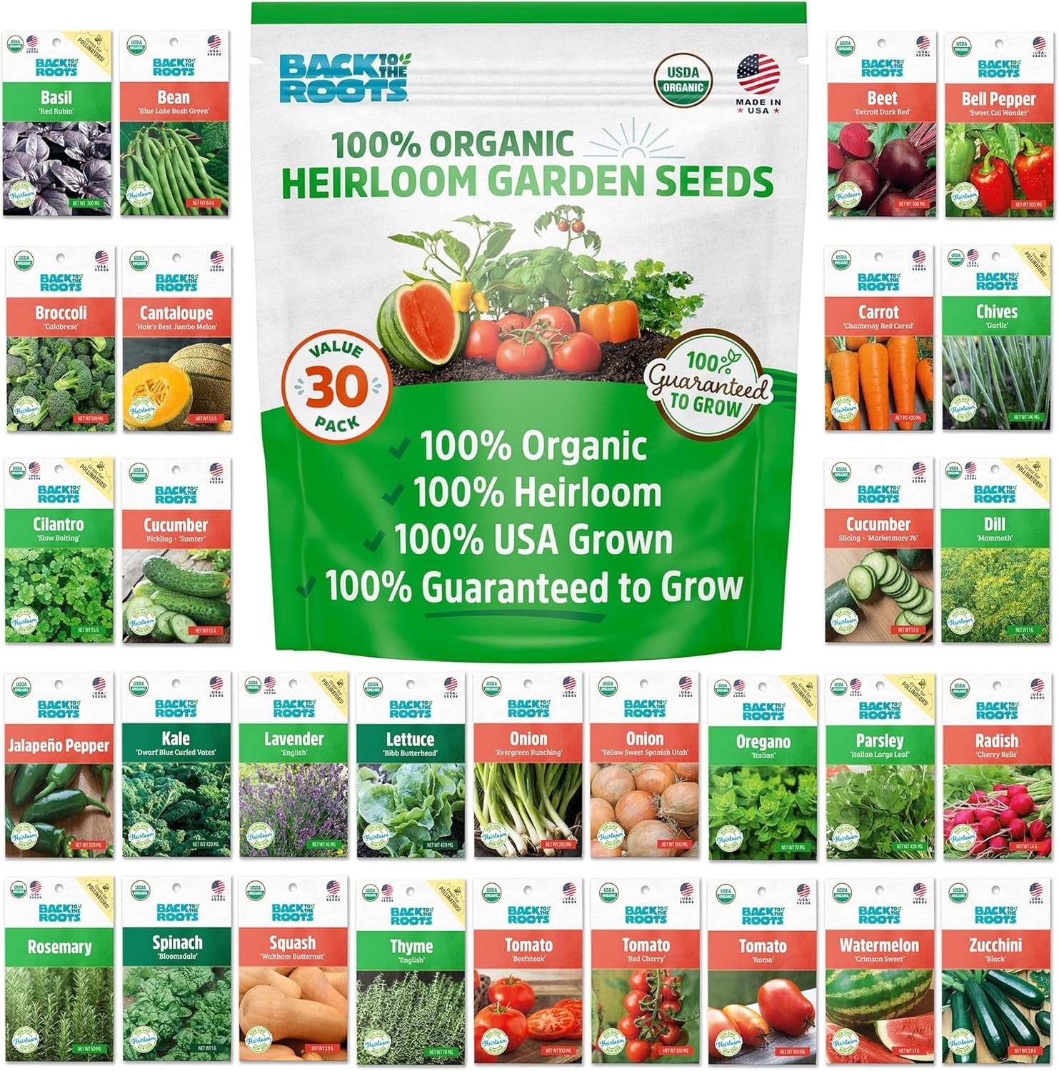 Heirloom Organic Seeds: 30-Piece Non-GMO Kit for Bountiful Herb & Veggie Gardens