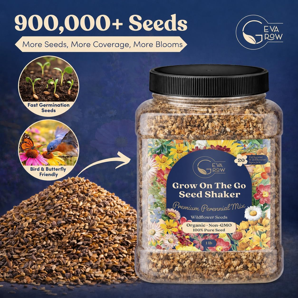 Bulk Wildflower Seed Shaker – Perennial Flower Seeds Mix to Plant Anywhere, by G
