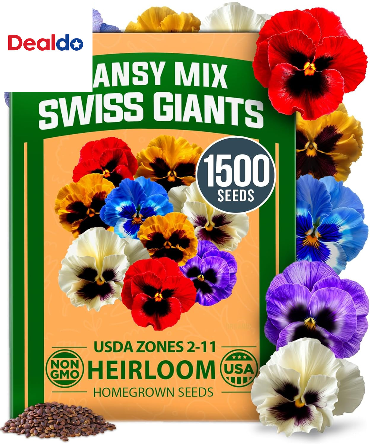 Pansy Swiss Giants Mix – 1,500 Flower Seeds (2.13G) – Fall Planting Pansies Seed