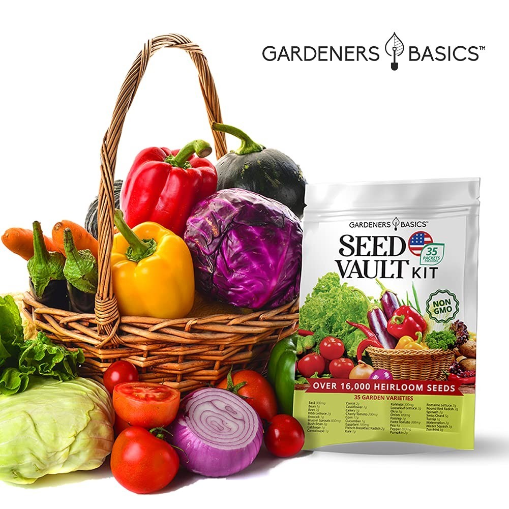 Survival Vegetable Seed Kit – 16,000+ Non-GMO Heirloom Seeds, 35 Varieties & Mar