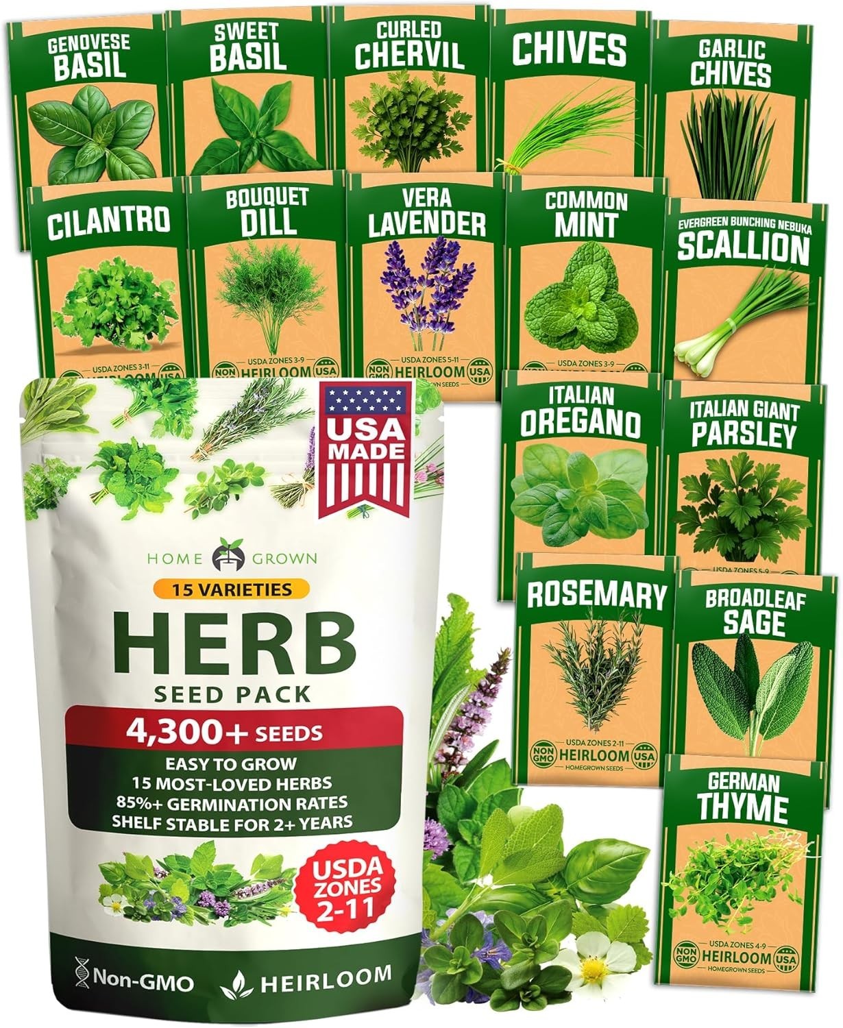 Culinary Herb Seed Vault – 15 Varieties, 4,300+ High Germination Seeds Included