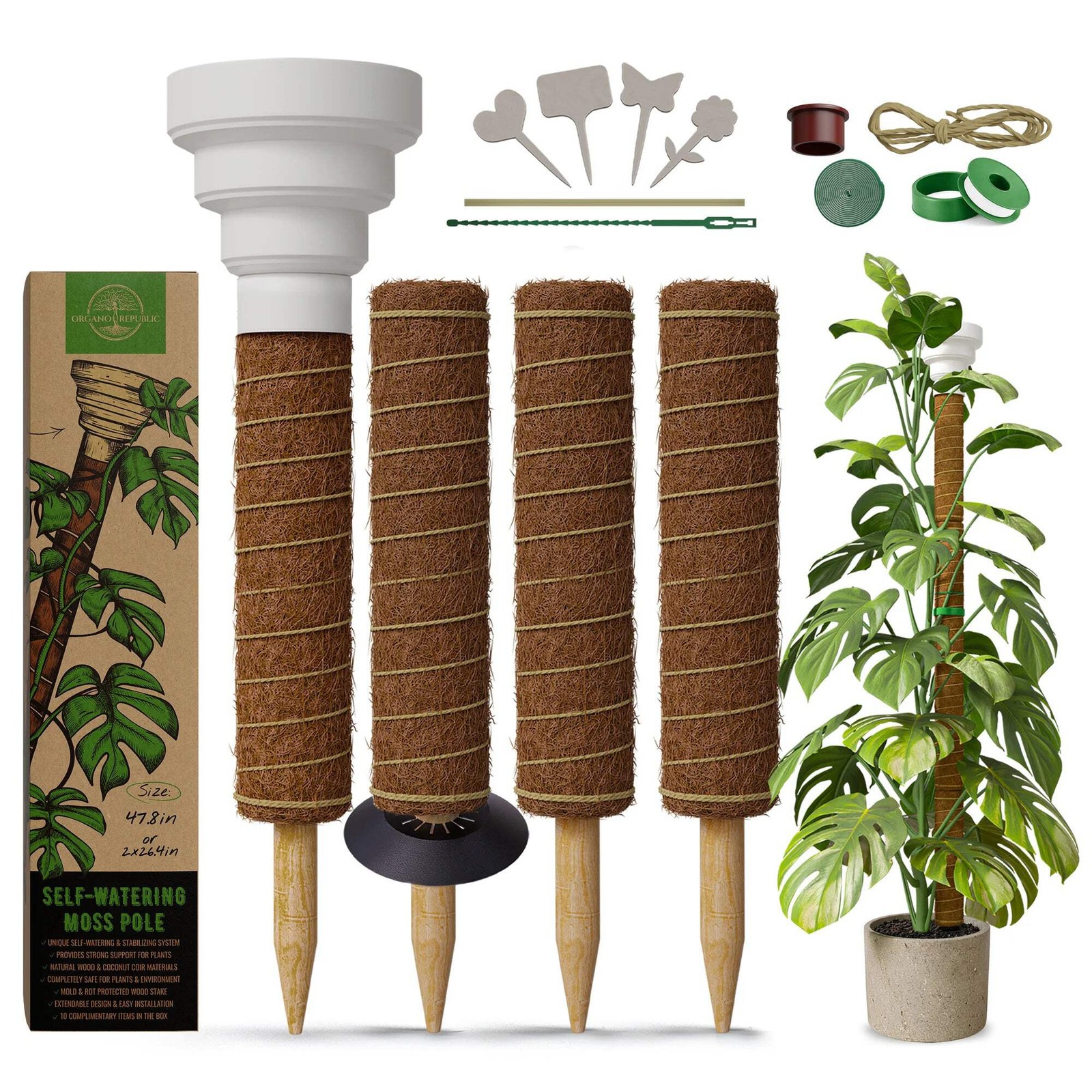 Moss Pole Monstera Plant Support Stakes – 2×26.4 or 48.7″