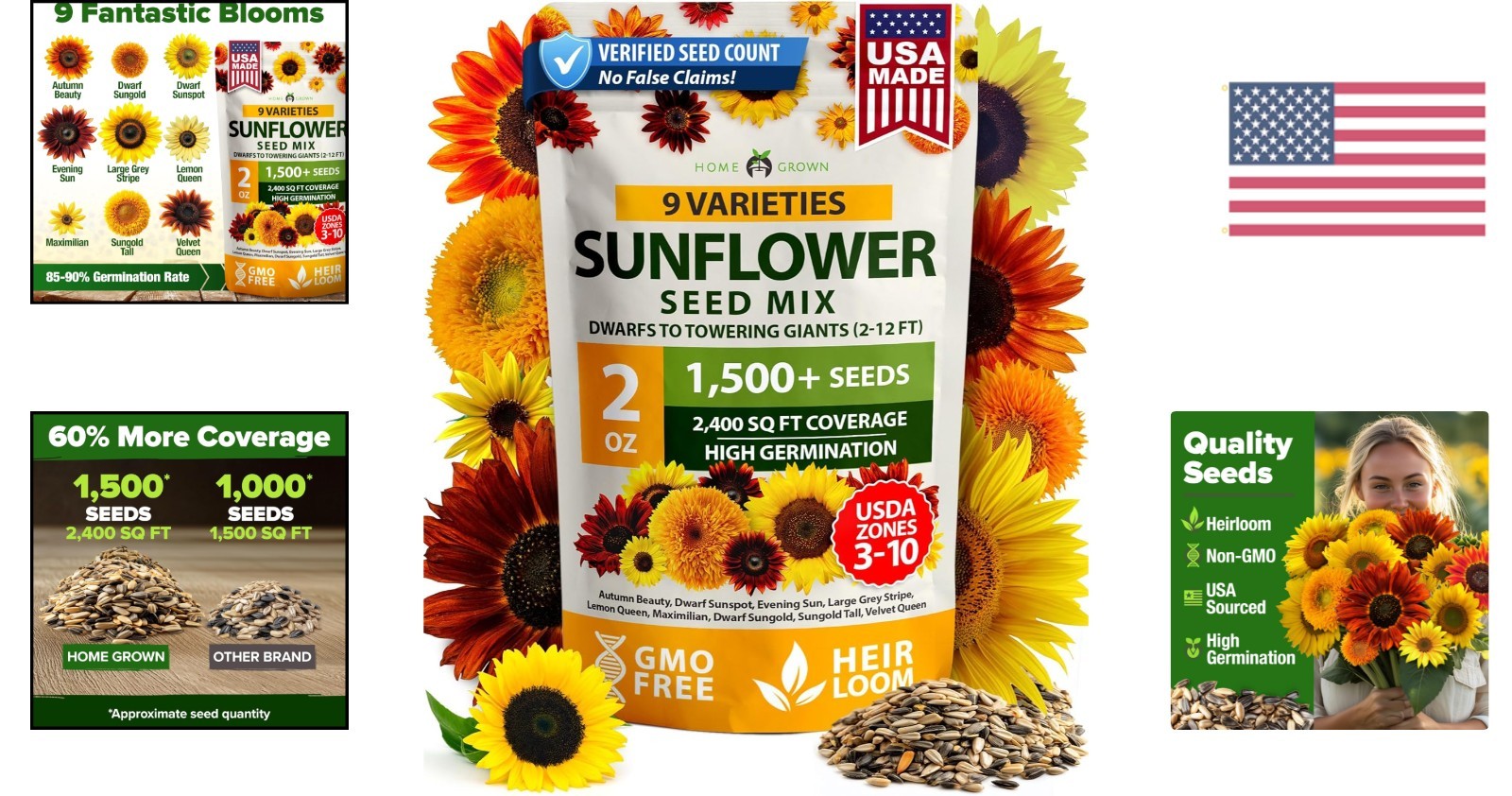 Perfect Garden Gift – 1,500+ Sunflower Seeds, Attracts Pollinators, Easy to Grow