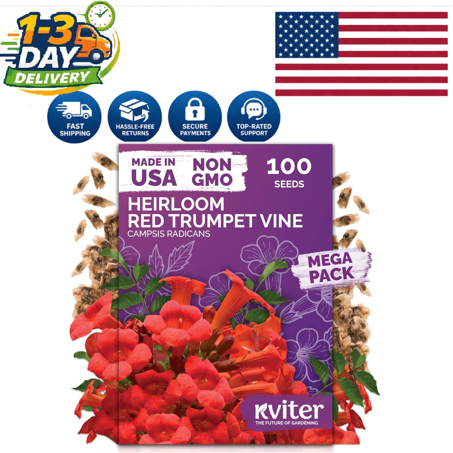 Heirloom Red Trumpet Vine Seeds: 100 Pack of Fast-Growing Perennial Blooms