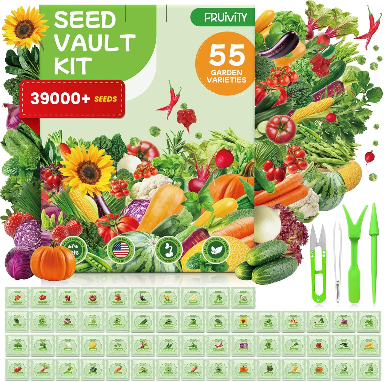 55 Vegetable Seeds Variety Pack – 39,000+ Heirloom Seeds for Planting Vegetables
