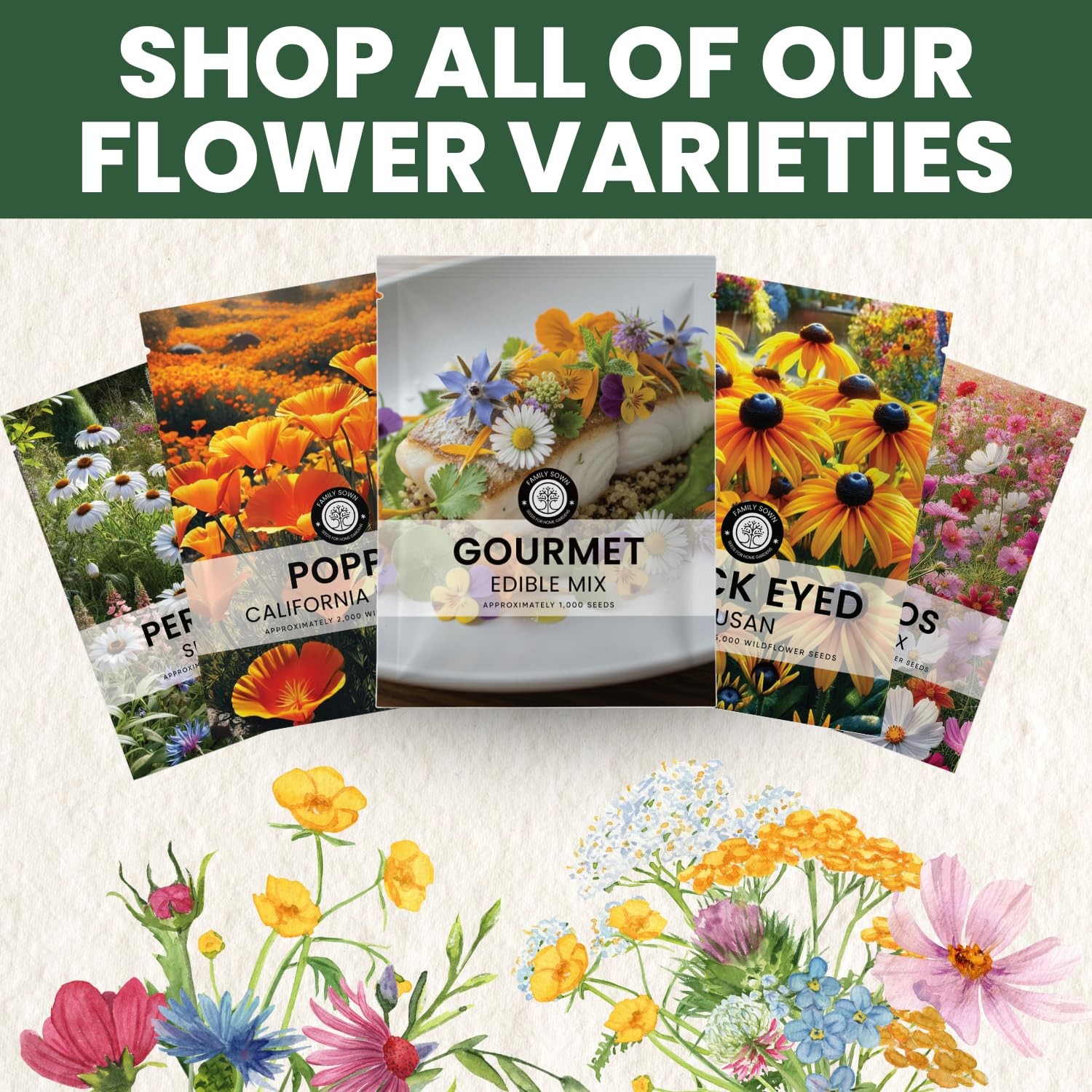 Premium Culinary Seeds Mix – 22,000 Edible Flowers & Herbs for Planting