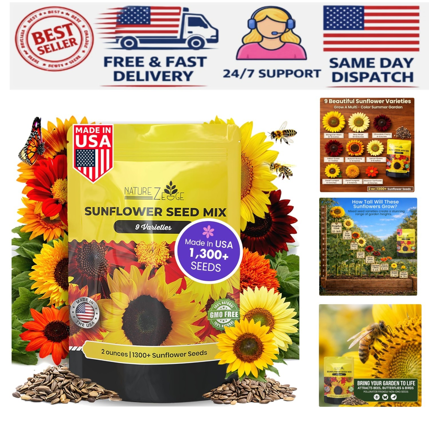 Diverse Sunflower Seeds Collection – Mammoth, Dwarf, Lemon Queen & More