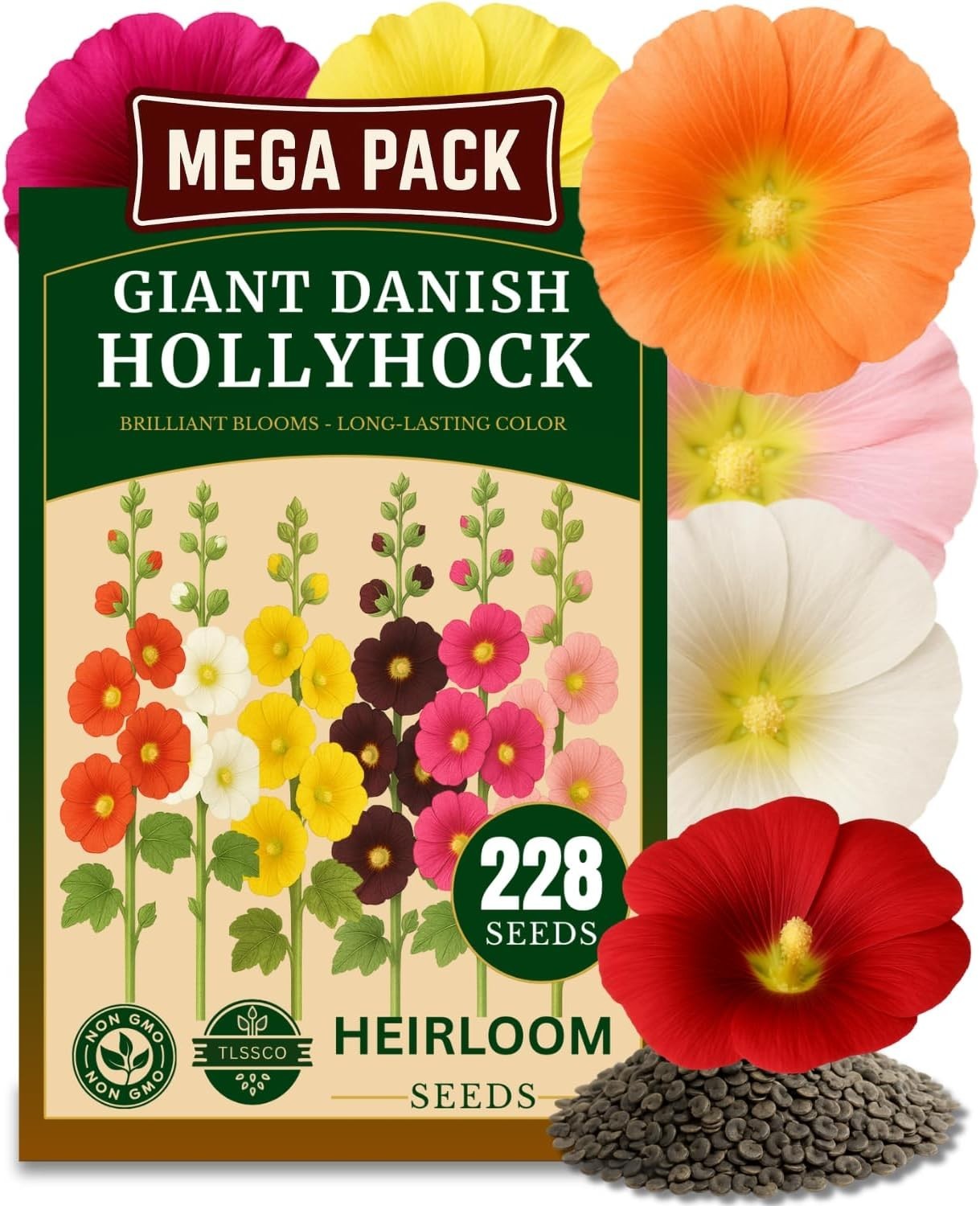 Carnival Mix Hollyhock Seeds – 225+ Giant Perennial Flower Seeds for Your Garden