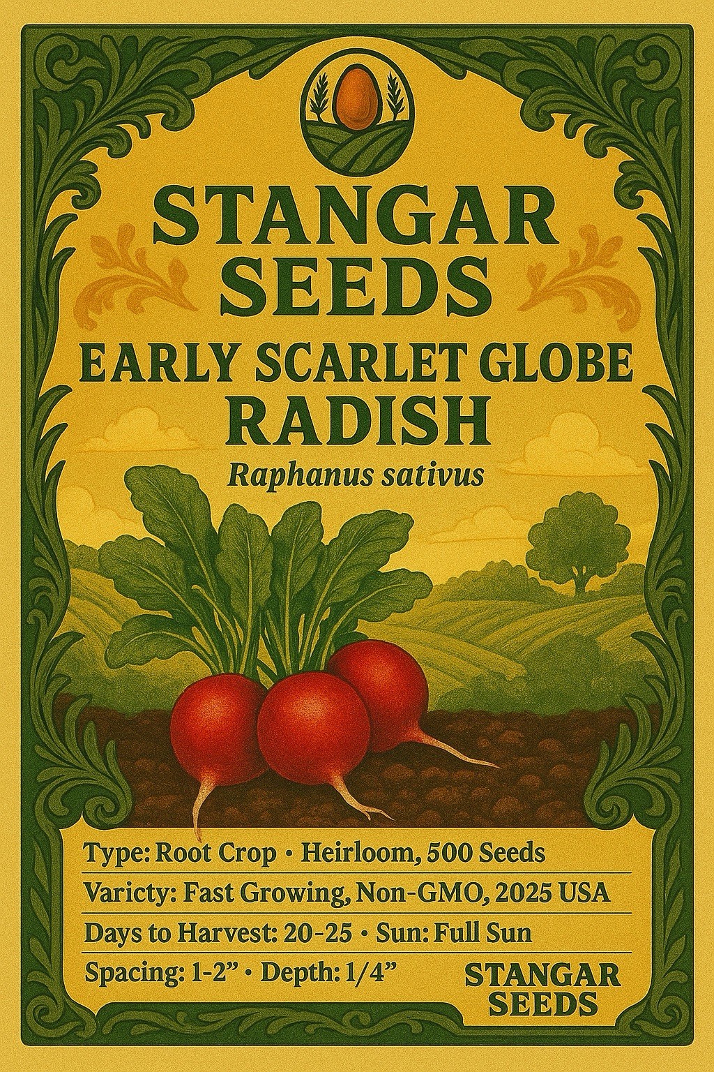 Early Scarlet Globe Radish Seeds Non-GMO, 200+ Count