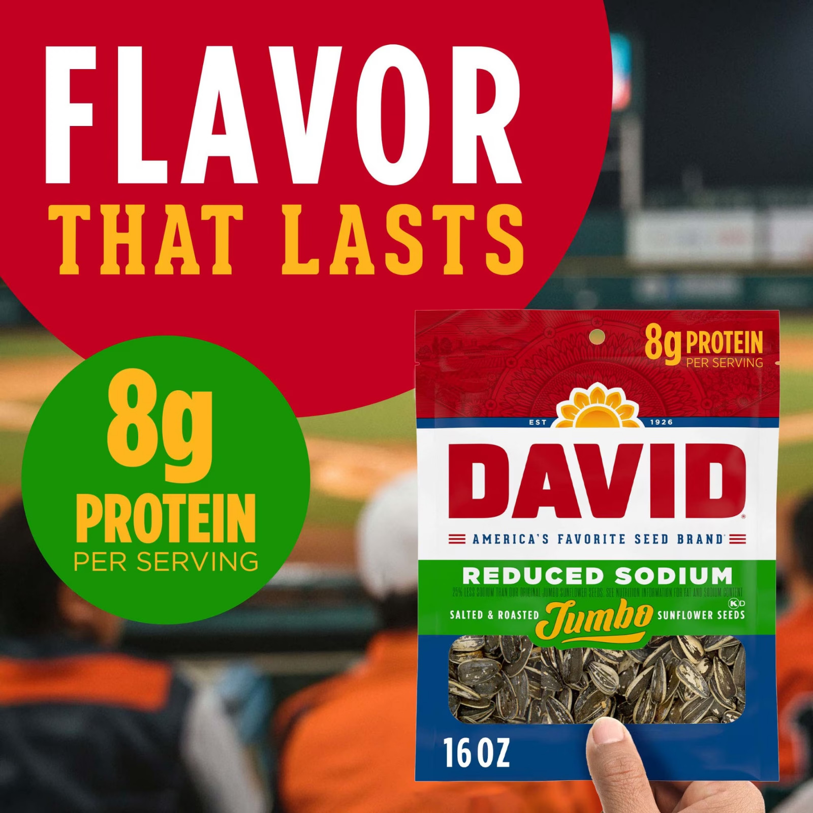 (3 Pack) DAVID Reduced Sodium Jumbo Sunflower Seeds, 16 Oz