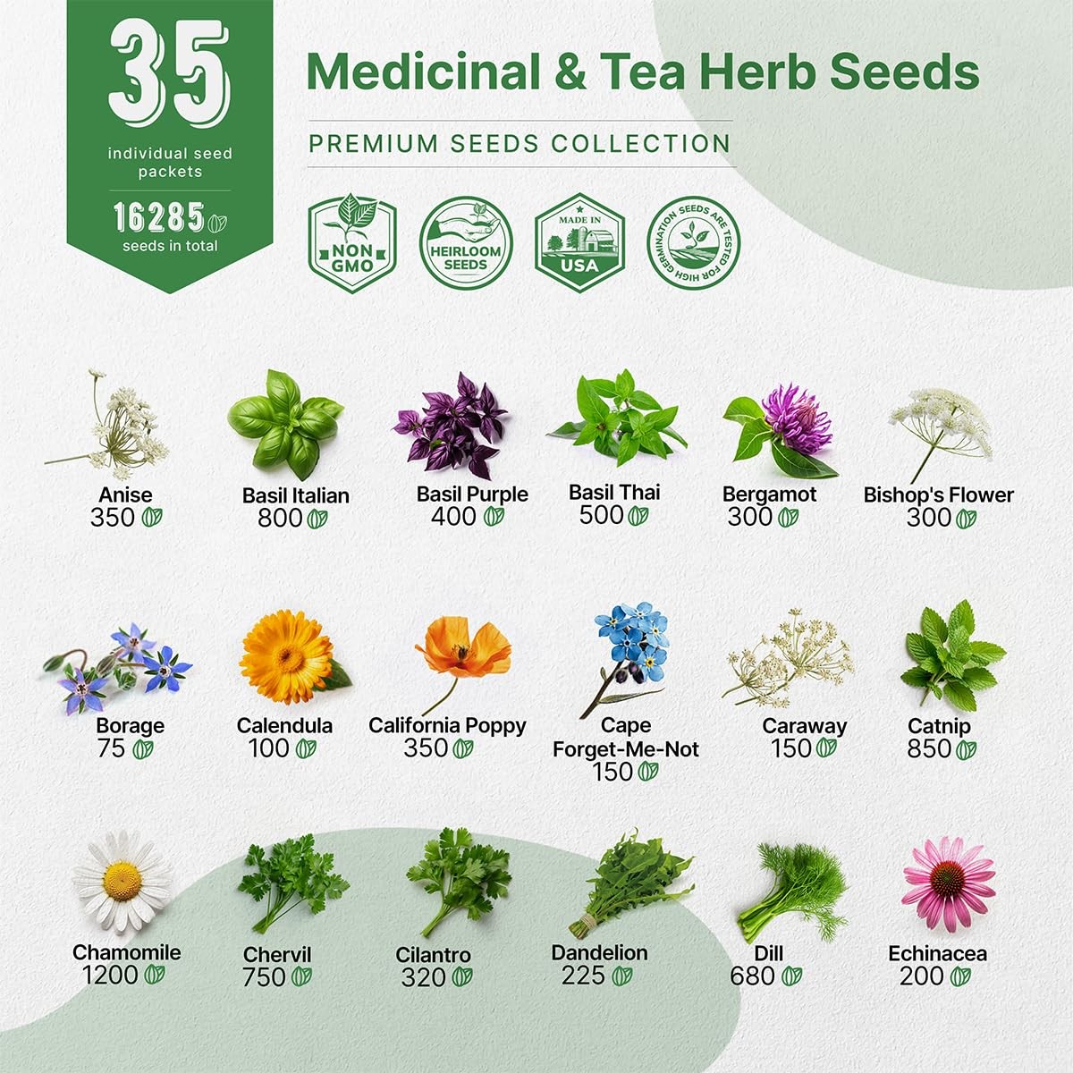 35 Medicinal & Tea Herb Seeds Variety Pack for Indoor & Outdoors. 16,335+ Non…
