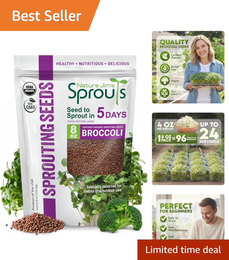 Nature Jim’s Organic Broccoli Sprouting Seeds – 8oz of Nutrient-Rich Microgreens